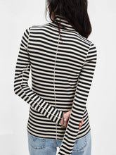 Exposed Seam Striped Turtleneck Long Sleeve T-Shirt OutfitFlow